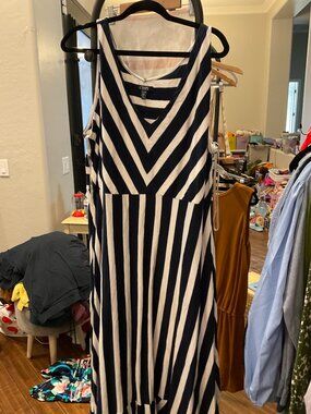 Chaps Navy & White Striped Sleeveless Maxi Dress | XXL